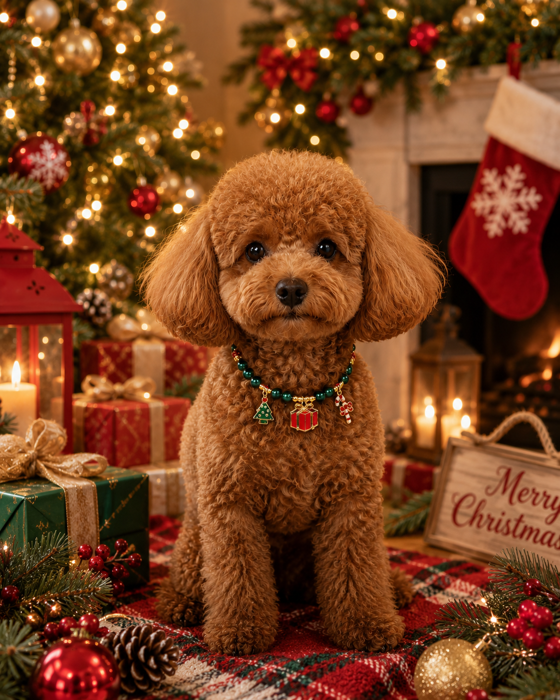 Handmade Lucky Christmas Pet Necklace with Holiday Charms