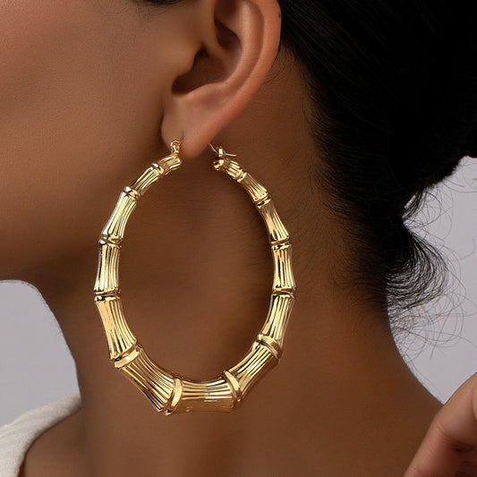Bamboo Hoop Stud Earrings