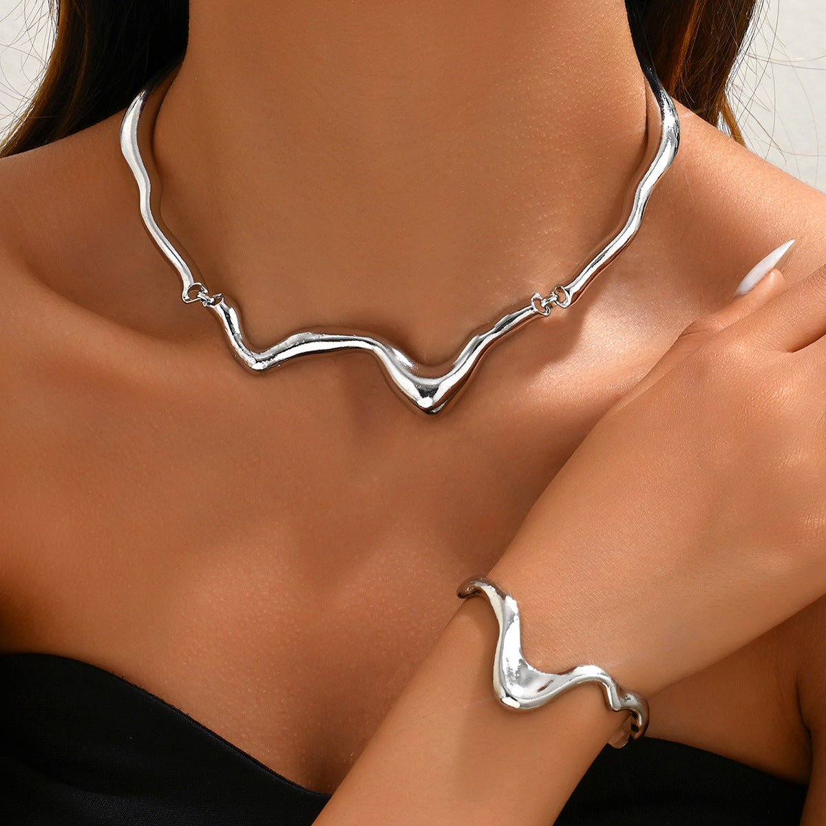Sculptural Twist Choker & Bracelet Set