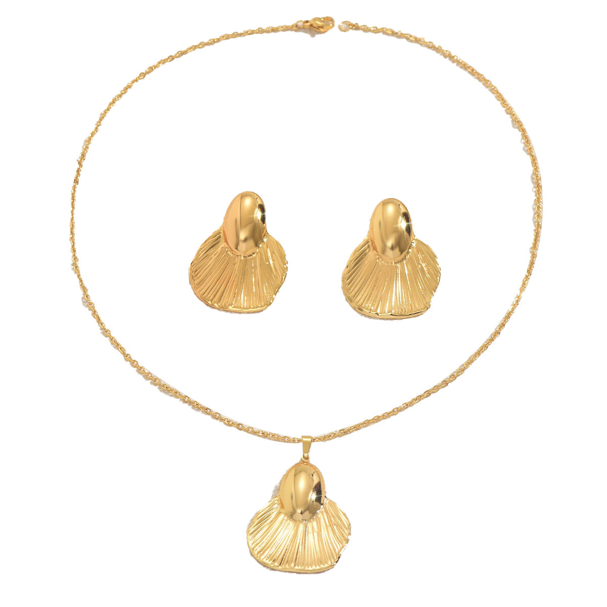Textured Leaf Necklace & Stud Earrings Set