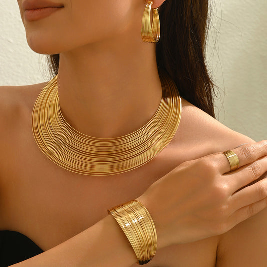 Layered Geometric Necklace & Bracelet Set