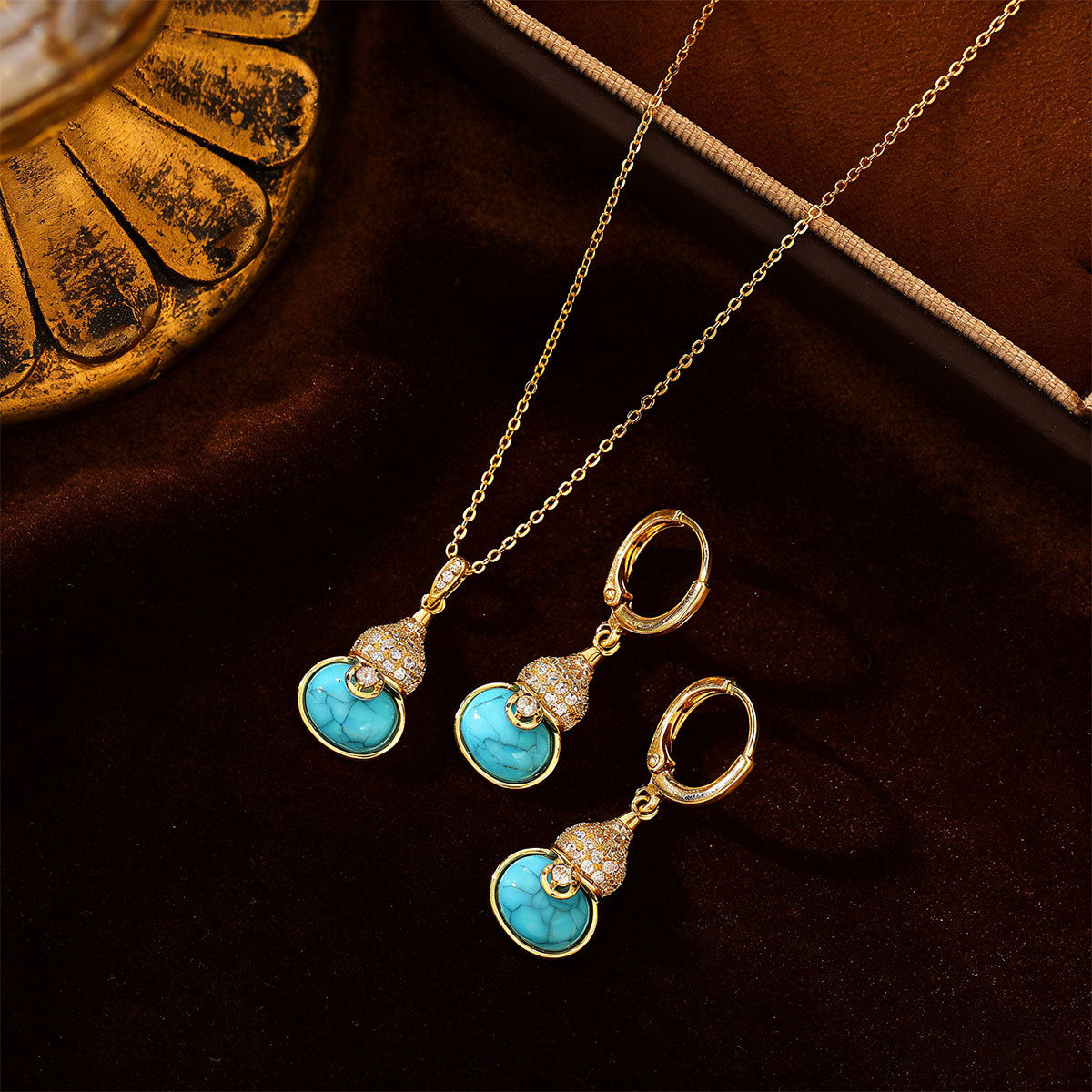 new chinoiserie turquoise gourd clavicle chain women's micro-set full zirconium niche design fashion necklace