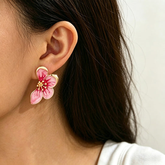 Metal Enamel Flower Stud Earrings