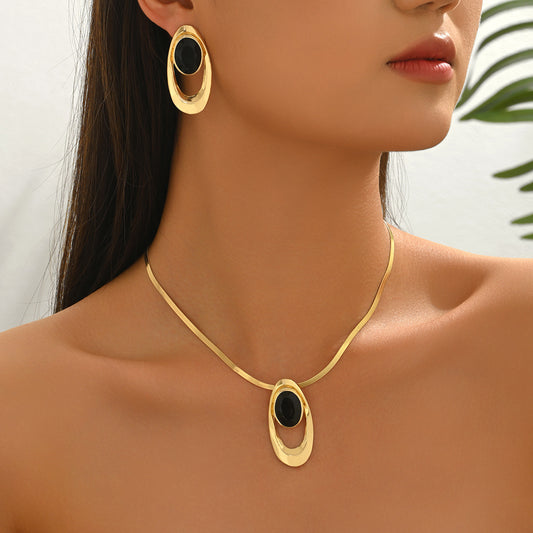 Crystal Drop Earrings & Long Necklace Set