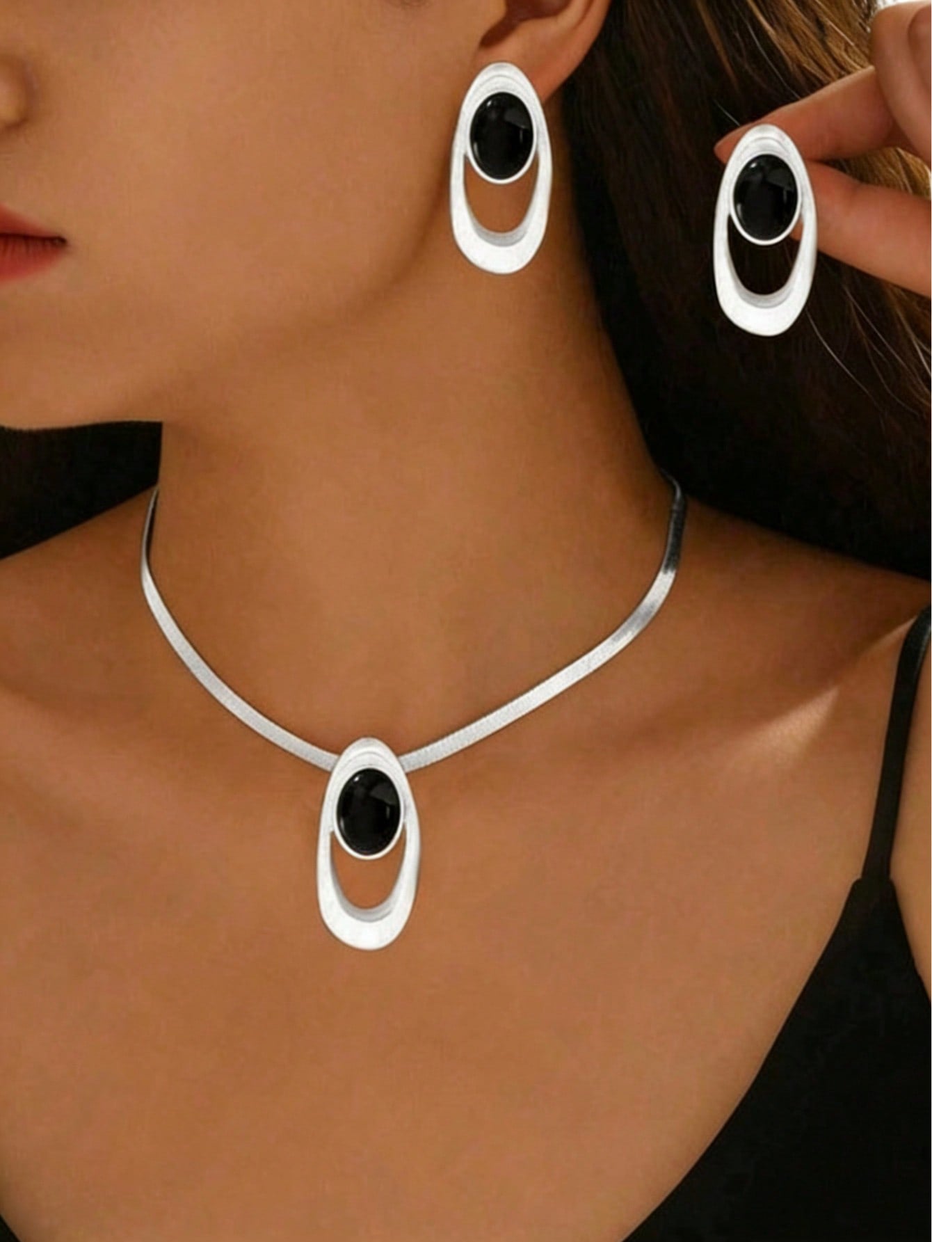 Crystal Drop Earrings & Long Necklace Set