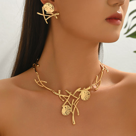 Geometric Disc Necklace & Earrings Set