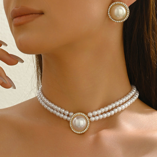Pearl Pendant Necklace & Earrings Set