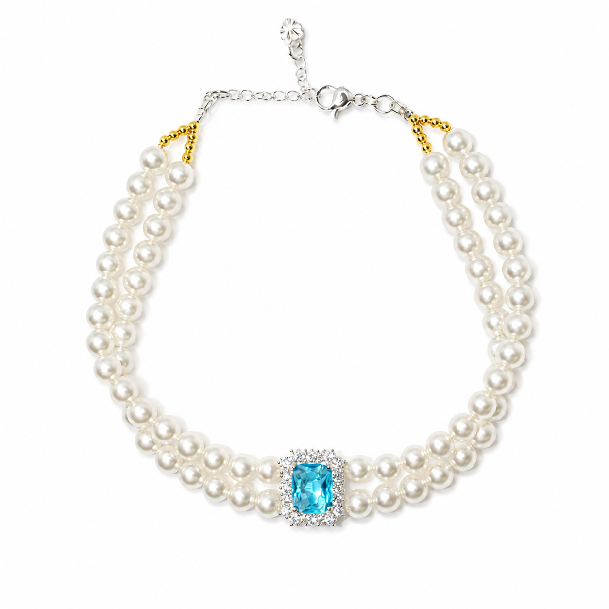 Handmade Lucky Blue Gem Pearl Pet Necklace