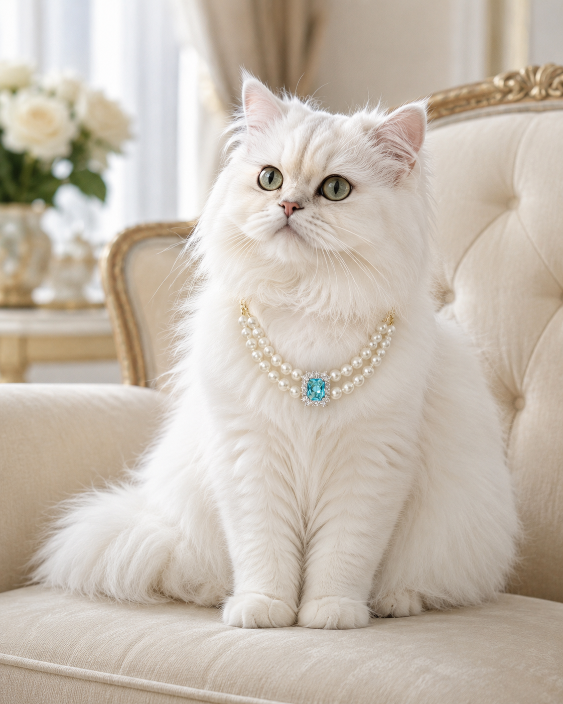 Handmade Lucky Blue Gem Pearl Pet Necklace