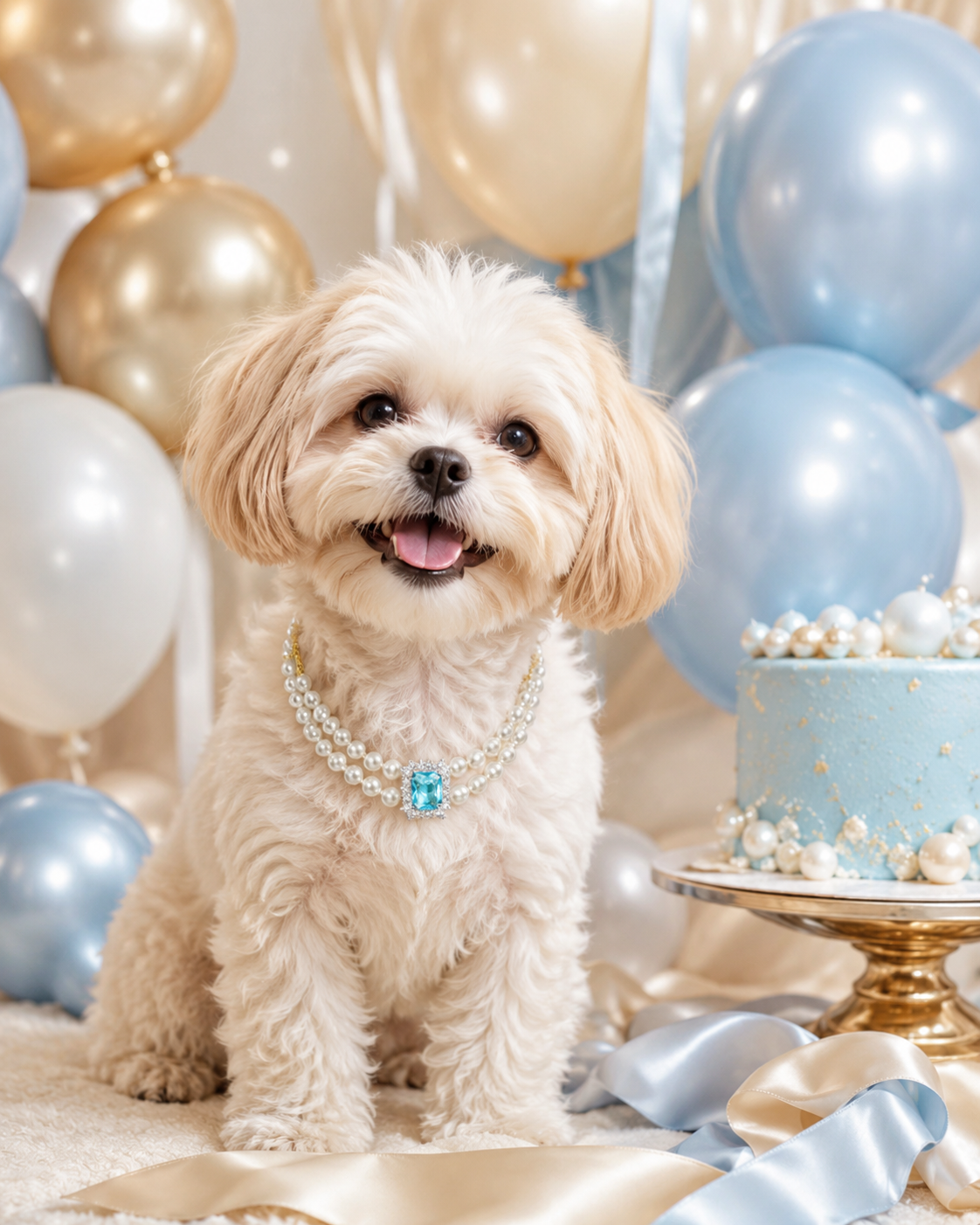 Handmade Lucky Blue Gem Pearl Pet Necklace