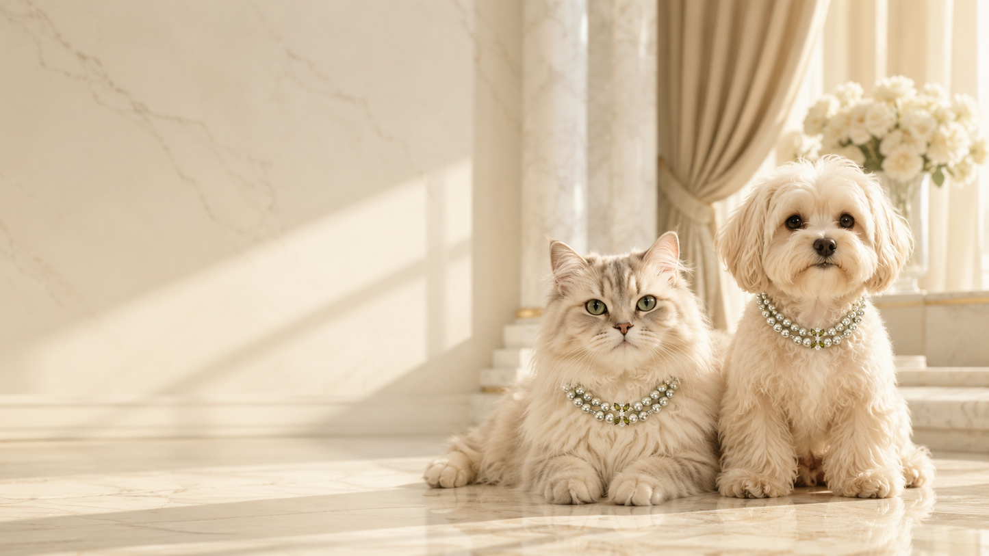 Handmade Lucky Silver Pearl Pet Collar with Butterfly Charm