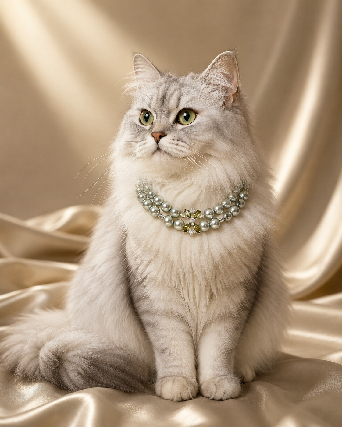 Handmade Lucky Silver Pearl Pet Collar with Butterfly Charm
