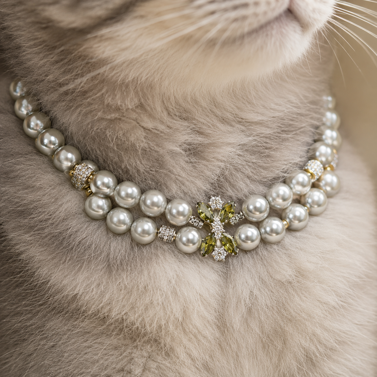 Handmade Lucky Silver Pearl Pet Collar with Butterfly Charm