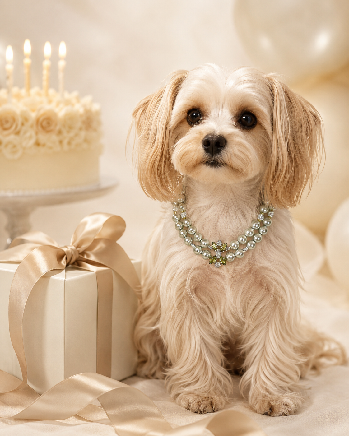 Handmade Lucky Silver Pearl Pet Collar with Butterfly Charm