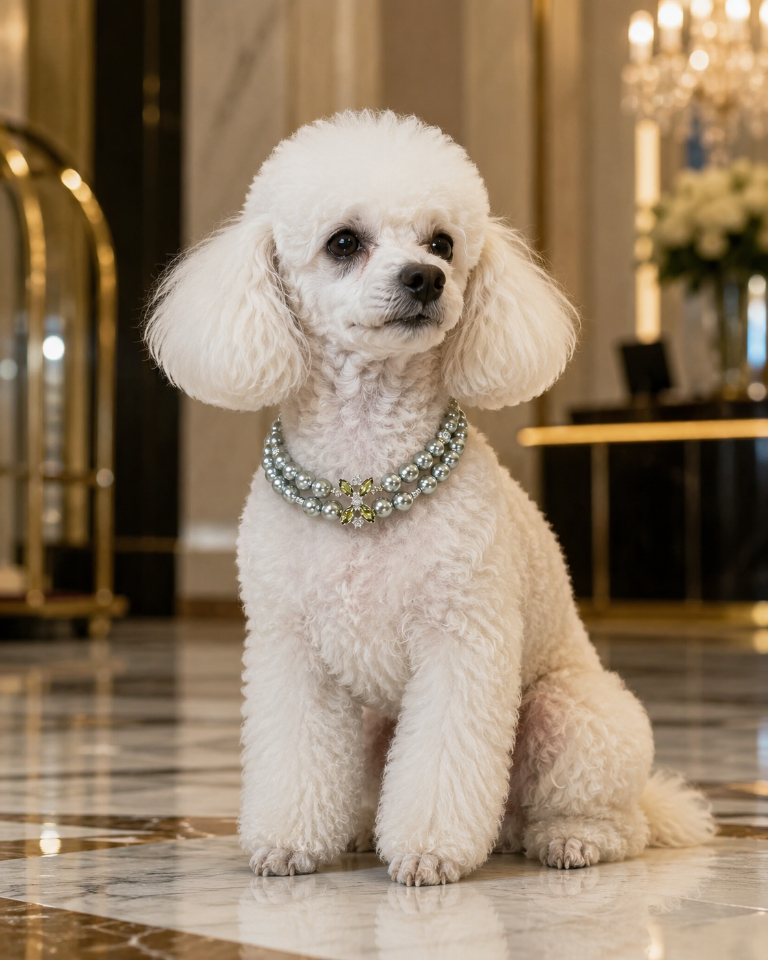 Handmade Lucky Silver Pearl Pet Collar with Butterfly Charm