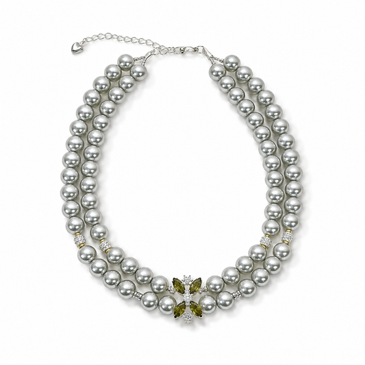 Handmade Lucky Silver Pearl Pet Collar with Butterfly Charm