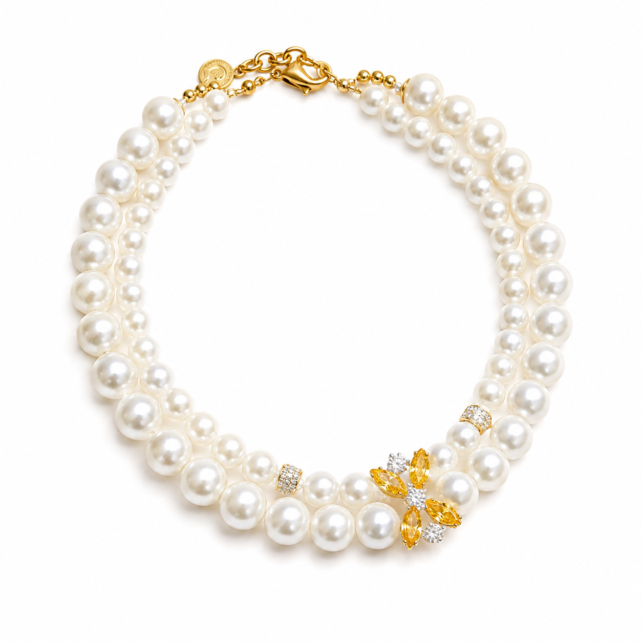 Handmade Lucky White Pearl Pet Necklace with Gold Charm