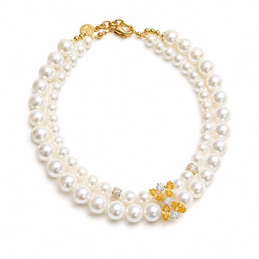Handmade Lucky White Pearl Pet Necklace with Gold Charm