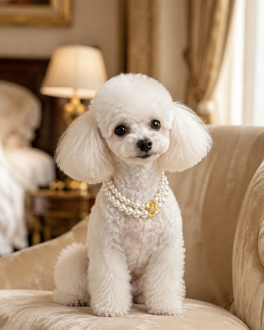 Handmade Lucky White Pearl Pet Necklace with Gold Charm