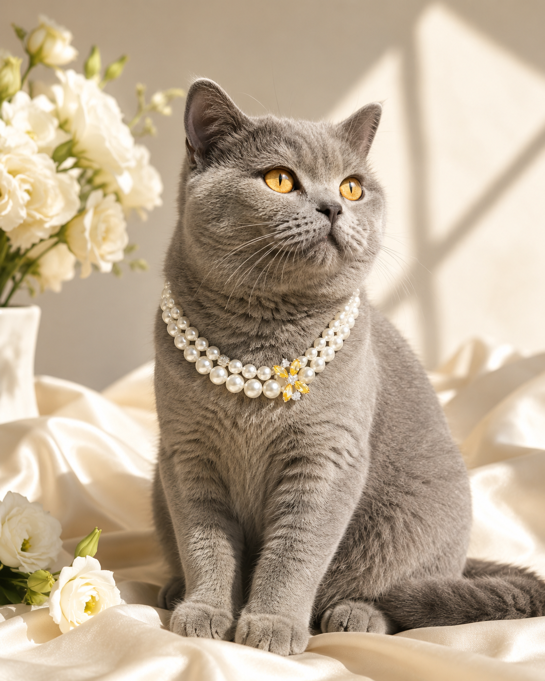 Handmade Lucky White Pearl Pet Necklace with Gold Charm