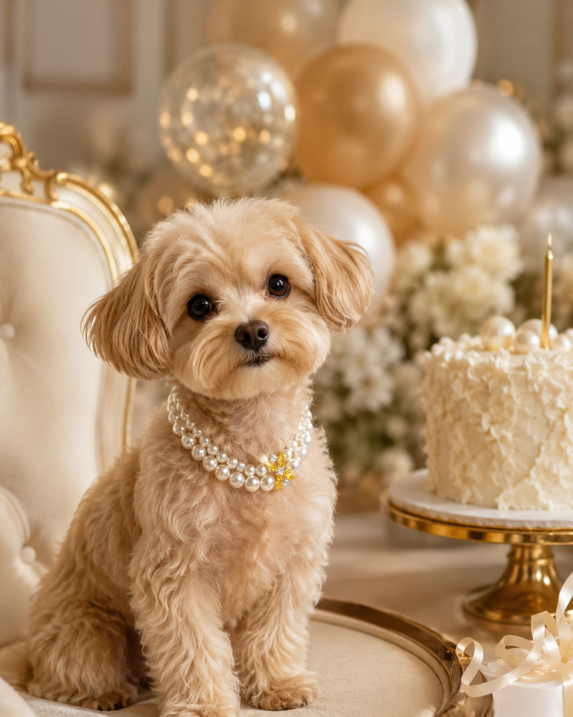 Handmade Lucky White Pearl Pet Necklace with Gold Charm