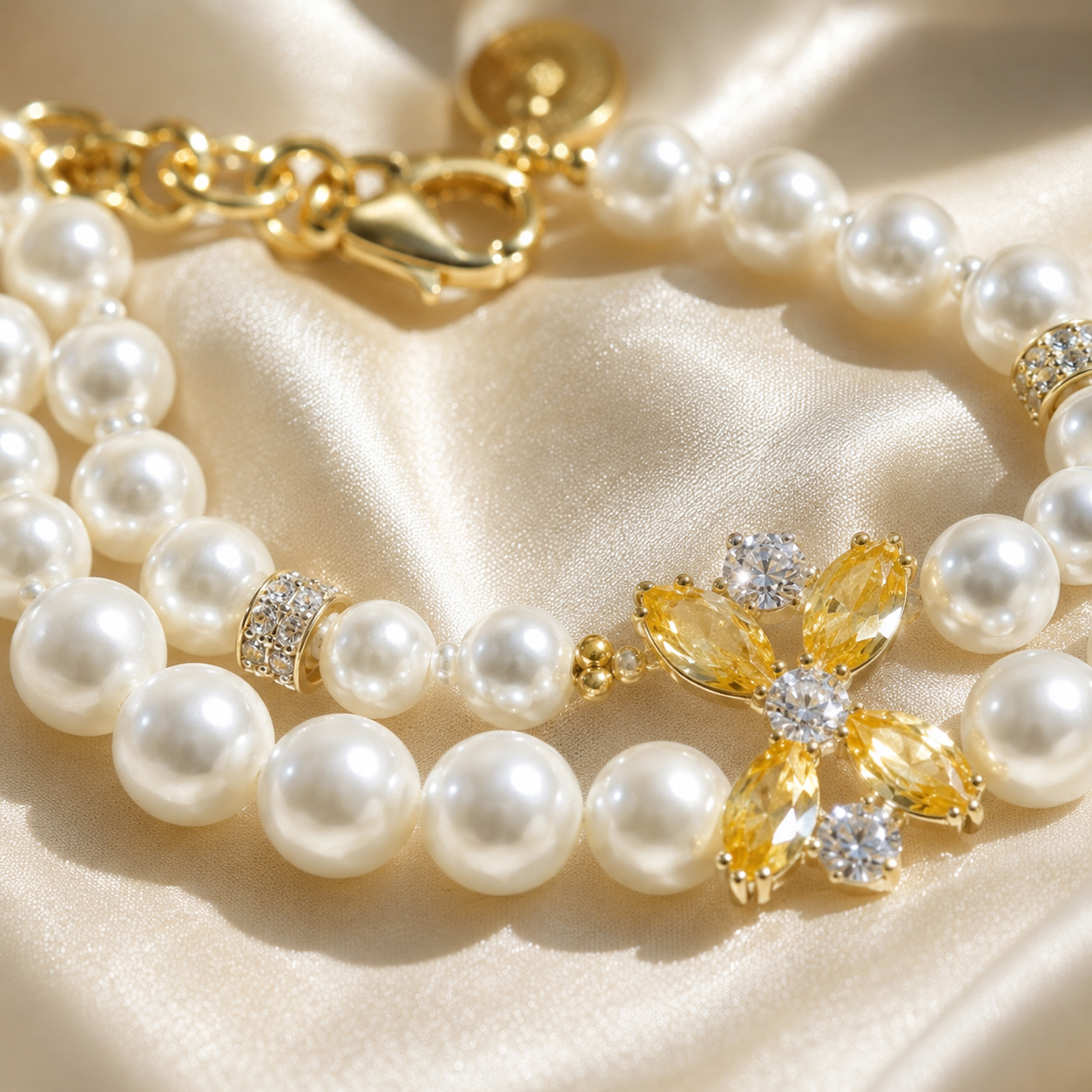 Handmade Lucky White Pearl Pet Necklace with Gold Charm