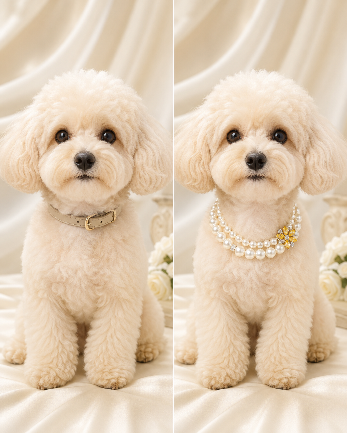 Handmade Lucky White Pearl Pet Necklace with Gold Charm