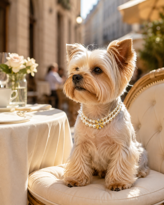 Handmade Lucky White Pearl Pet Necklace with Gold Charm