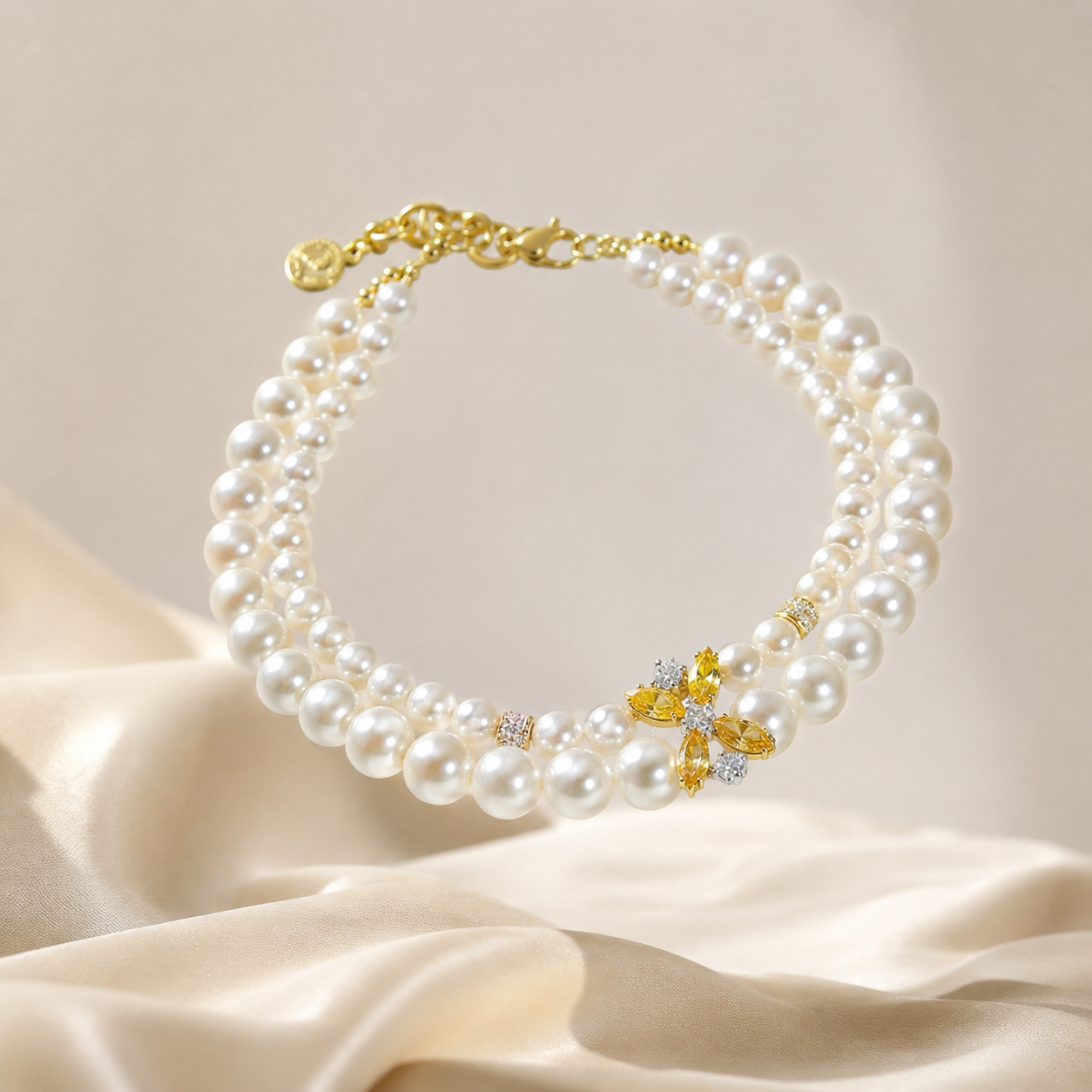 Handmade Lucky White Pearl Pet Necklace with Gold Charm