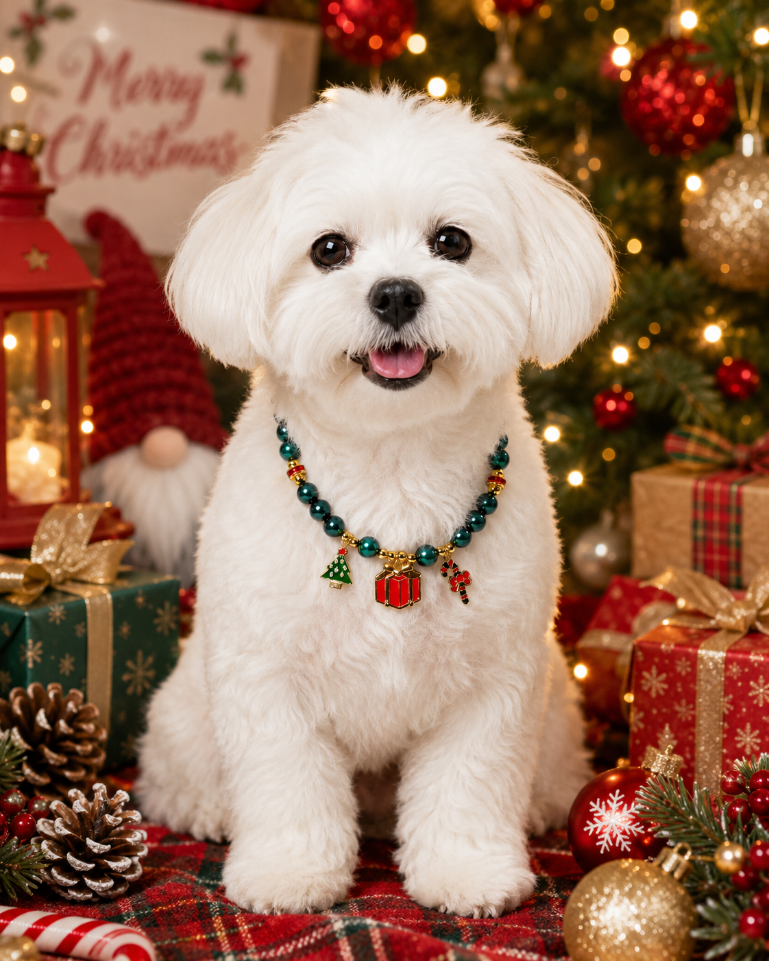 Handmade Lucky Christmas Pet Necklace with Holiday Charms