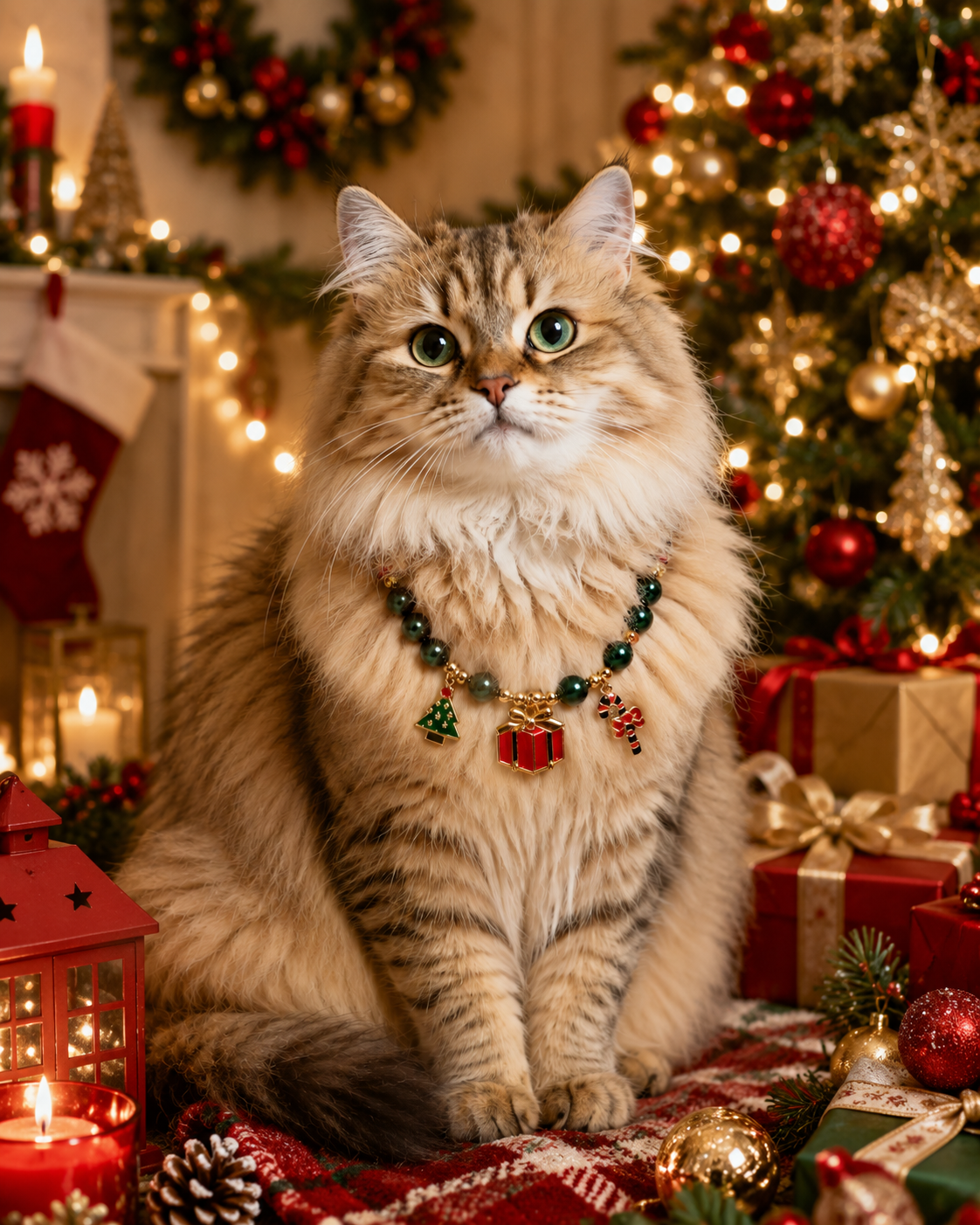 Handmade Lucky Christmas Pet Necklace with Holiday Charms