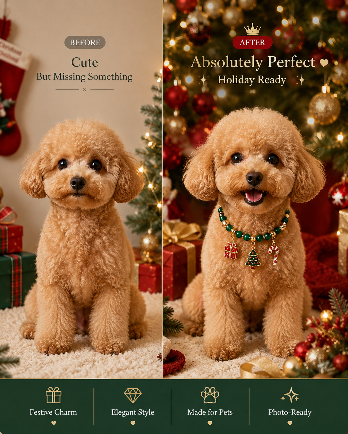 Handmade Lucky Christmas Pet Necklace with Holiday Charms