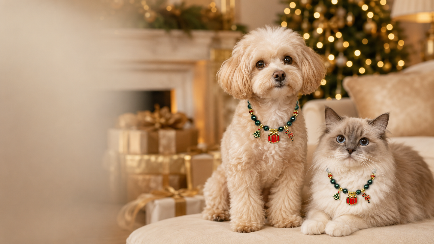 Handmade Lucky Christmas Pet Necklace with Holiday Charms