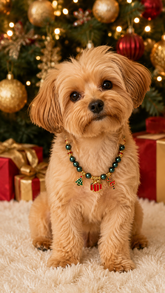 Handmade Lucky Christmas Pet Necklace with Holiday Charms