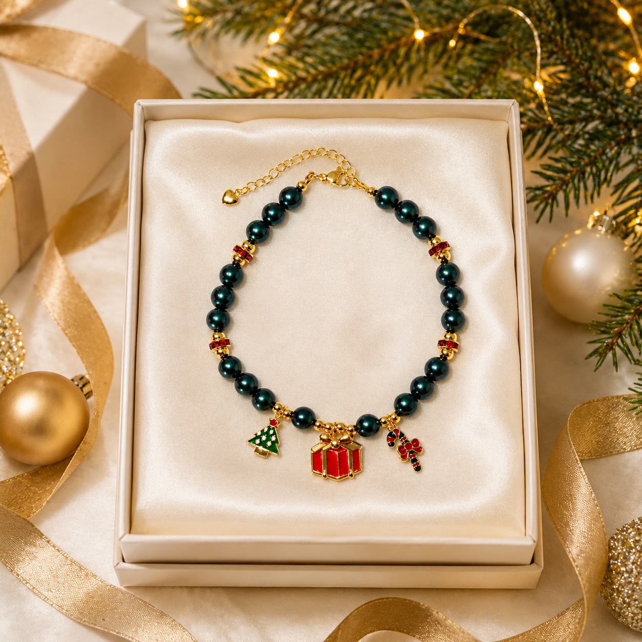 Handmade Lucky Christmas Pet Necklace with Holiday Charms
