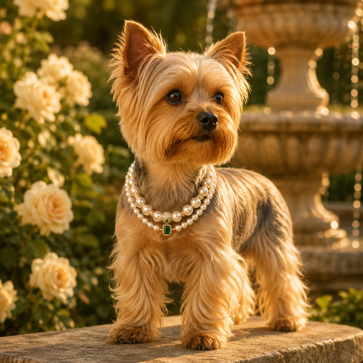 Handmade Lucky Charm Pet Pearl Necklace Elegant Handmade Pet Necklace with Lucky Green Pendant