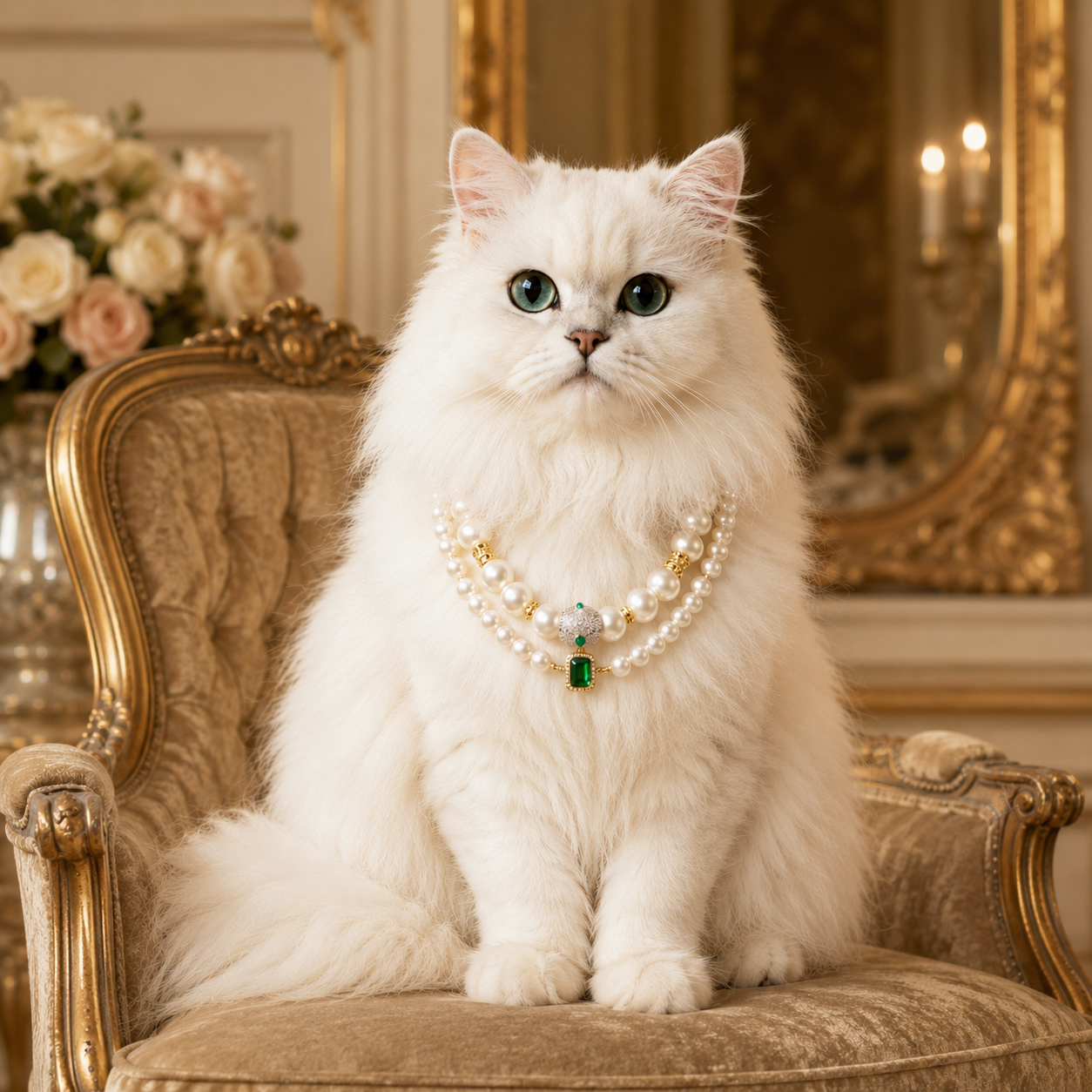 Handmade Lucky Charm Pet Pearl Necklace Elegant Handmade Pet Necklace with Lucky Green Pendant