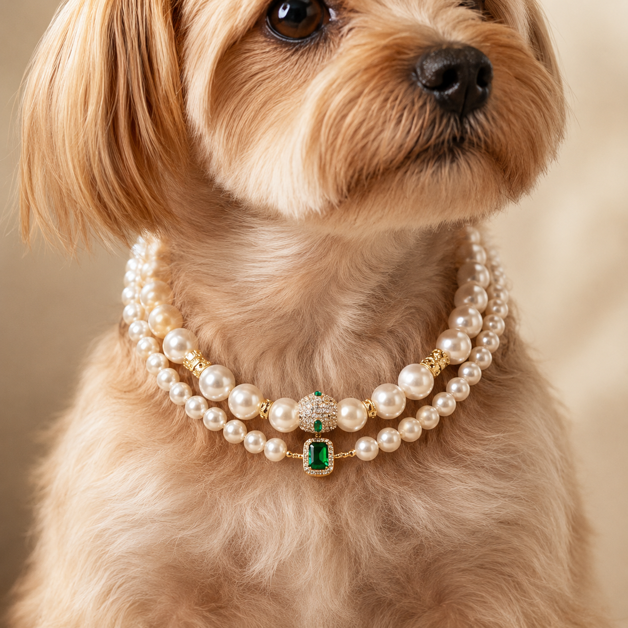 Handmade Lucky Charm Pet Pearl Necklace Elegant Handmade Pet Necklace with Lucky Green Pendant