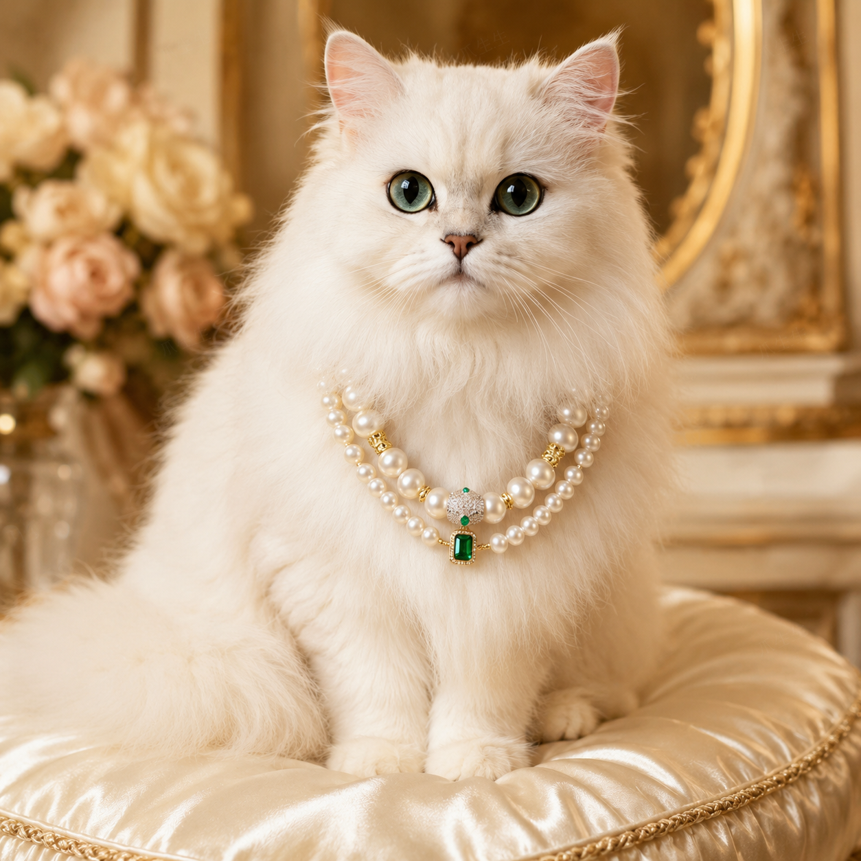 Handmade Lucky Charm Pet Pearl Necklace Elegant Handmade Pet Necklace with Lucky Green Pendant