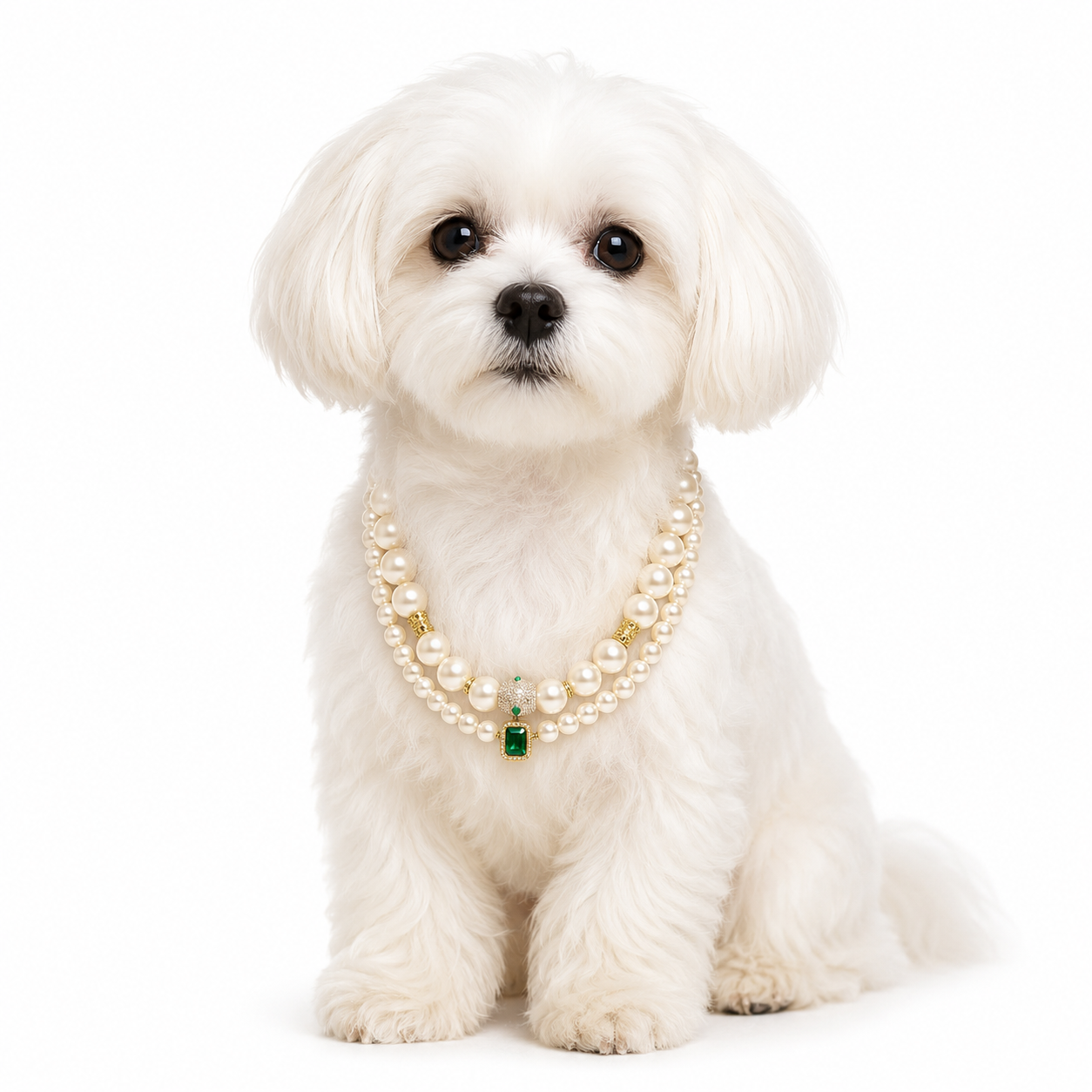 Handmade Lucky Charm Pet Pearl Necklace Elegant Handmade Pet Necklace with Lucky Green Pendant
