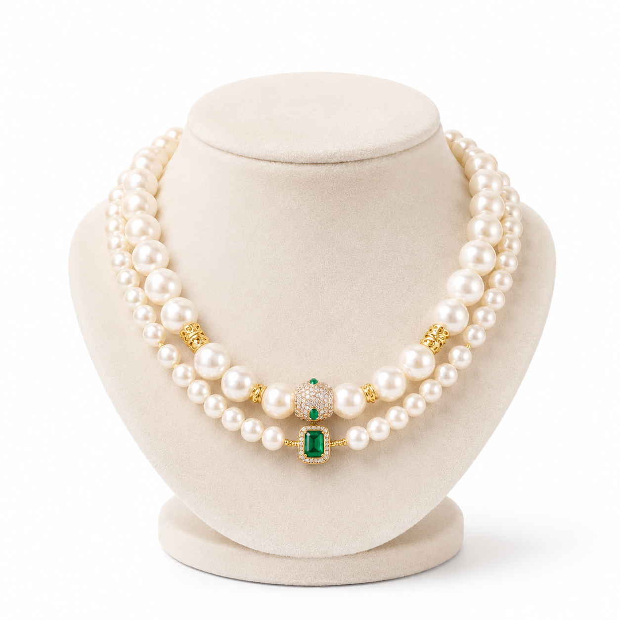 Handmade Lucky Charm Pet Pearl Necklace Elegant Handmade Pet Necklace with Lucky Green Pendant