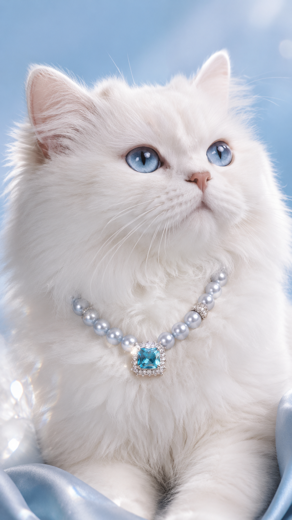 Handmade Lucky Aqua Blue Pearl Pet Necklace with Heart Charm