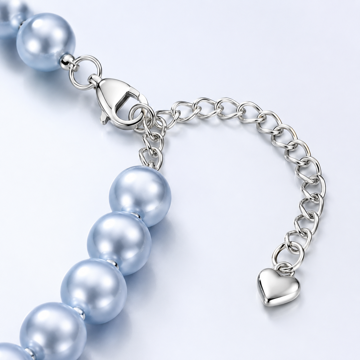 Handmade Lucky Aqua Blue Pearl Pet Necklace with Heart Charm