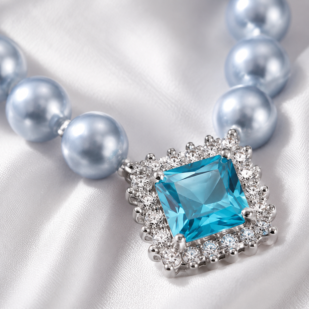 Handmade Lucky Aqua Blue Pearl Pet Necklace with Heart Charm