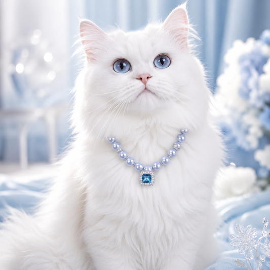 Handmade Lucky Aqua Blue Pearl Pet Necklace with Heart Charm