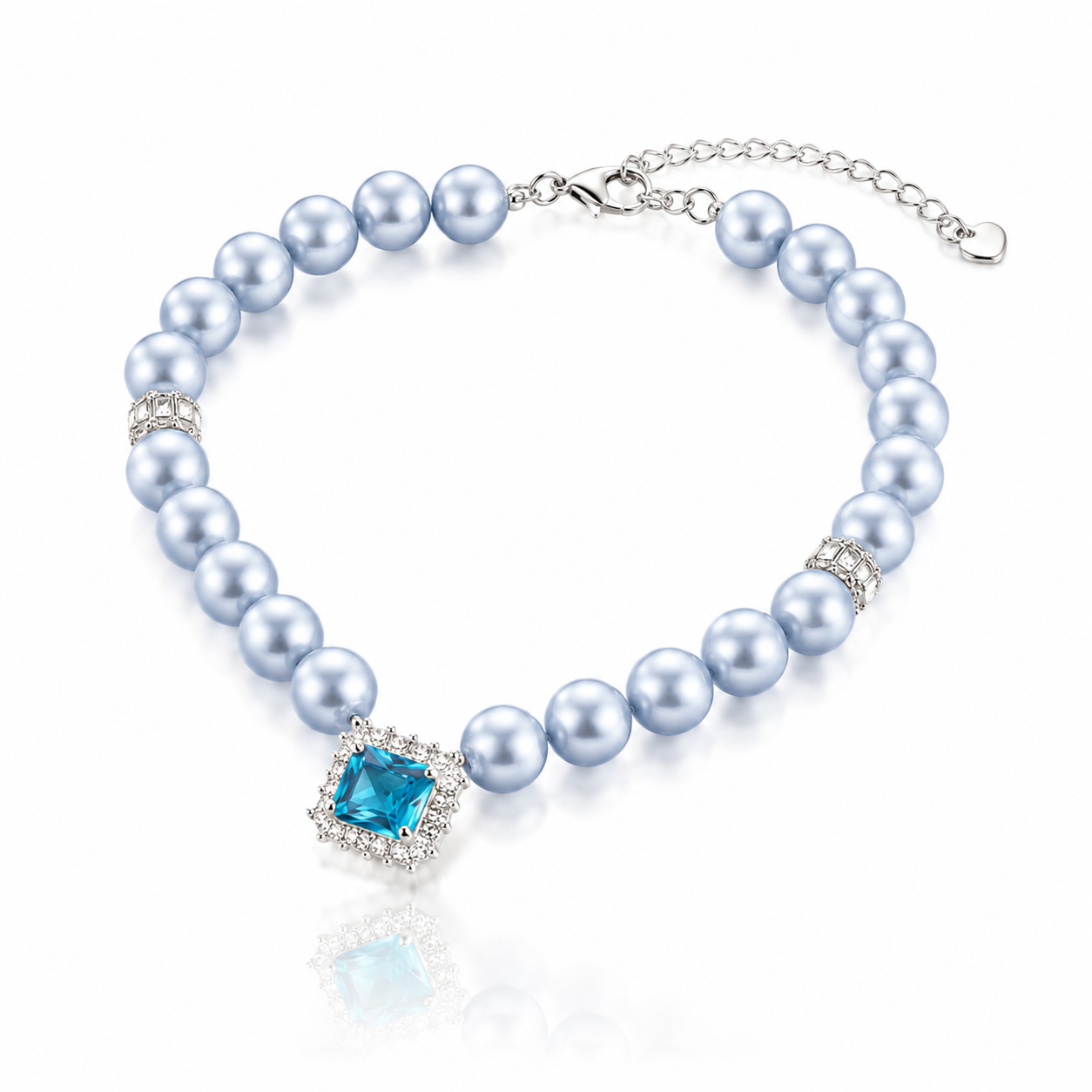 Handmade Lucky Aqua Blue Pearl Pet Necklace with Heart Charm