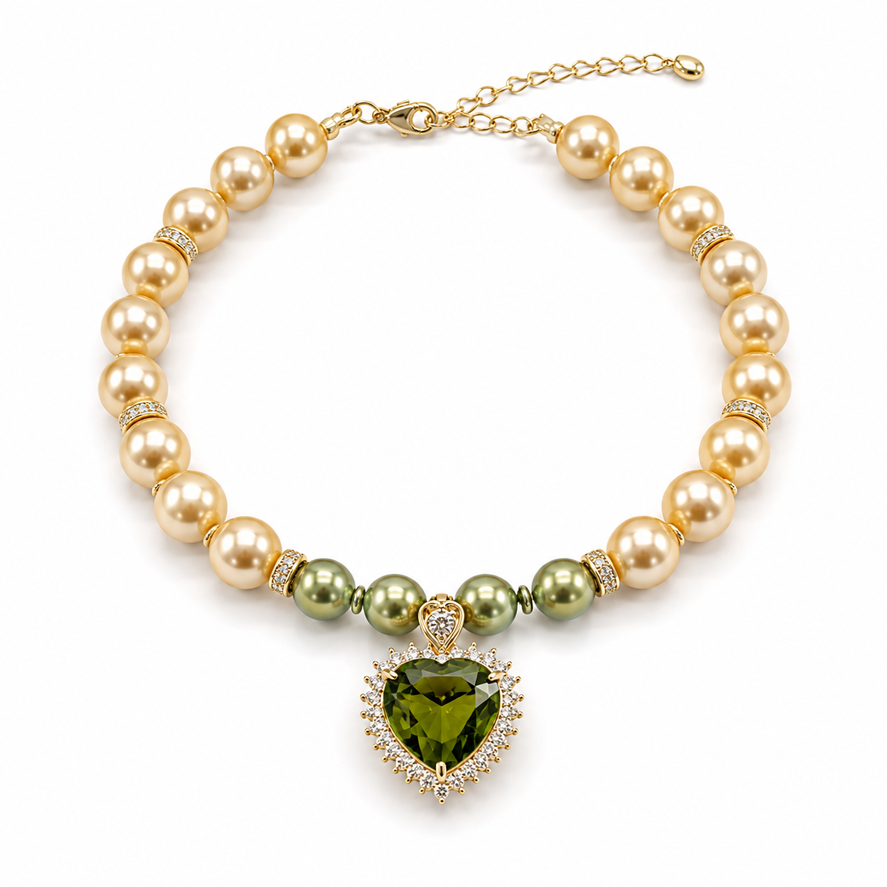 Handmade Lucky Green Heart Pearl Pet Necklace