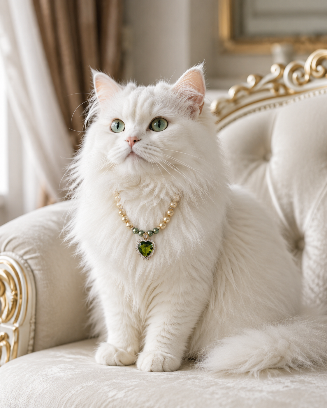 Handmade Lucky Green Heart Pearl Pet Necklace
