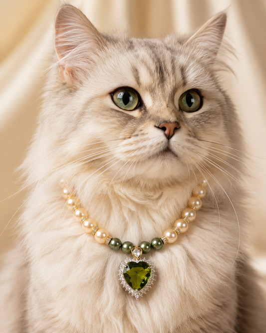 Handmade Lucky Green Heart Pearl Pet Necklace