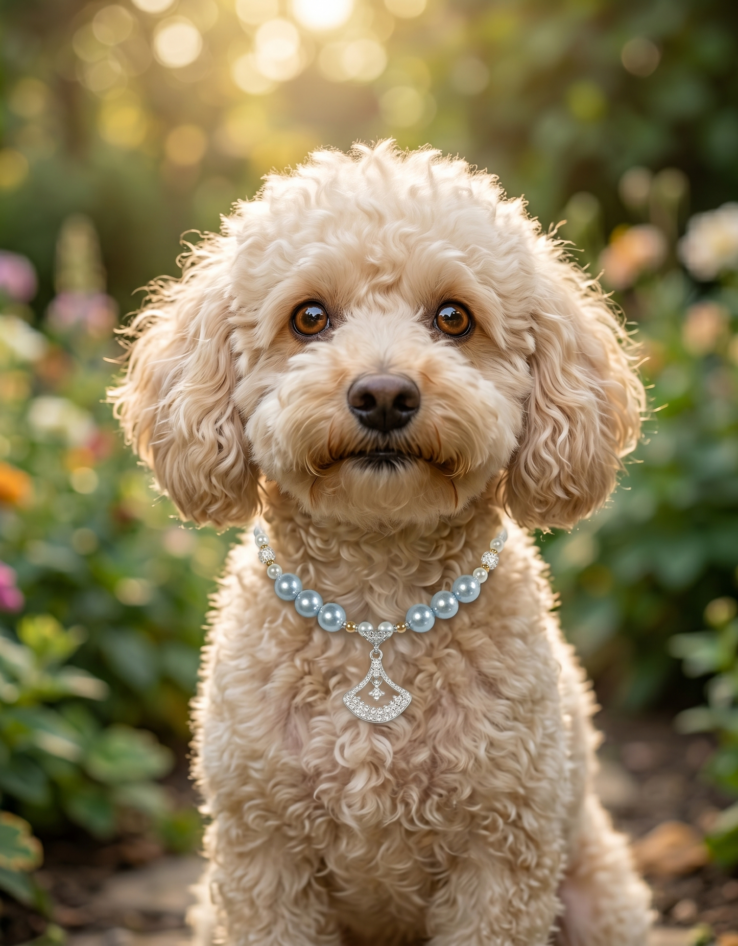 Handmade Lucky Blue Pearl Pet Choker with Heart Charm